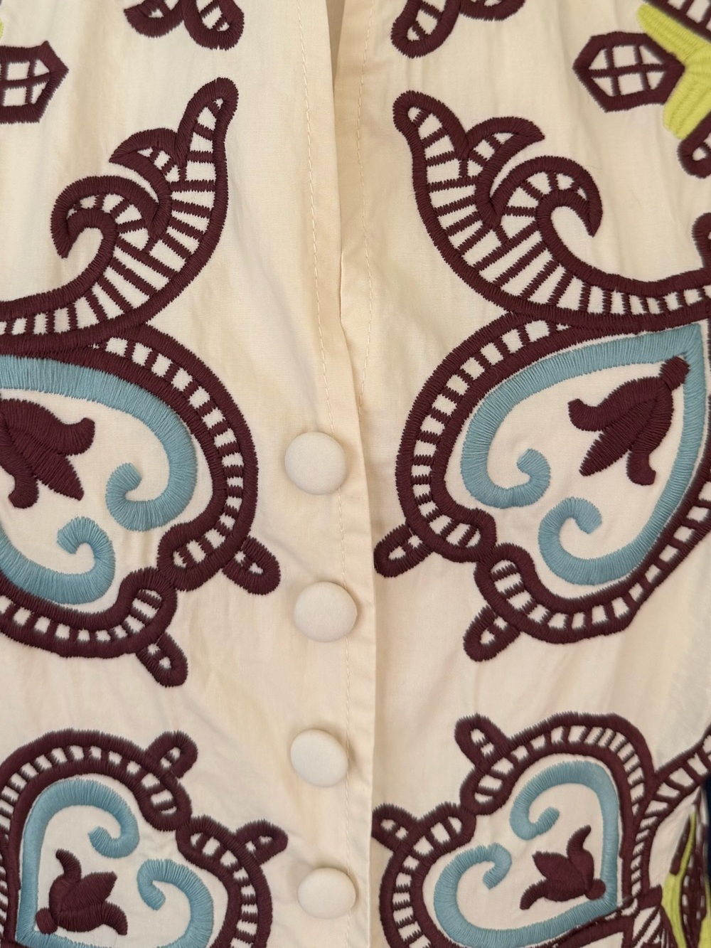 Tuckernuck Citron and Slate Blue Embroidered Leighton Cotton Dress Sz M - Picture 8 of 14